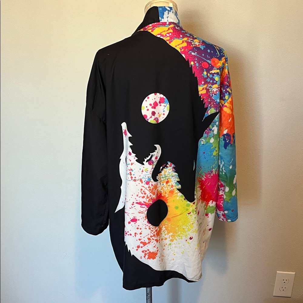 Colorful Splatter wolf ying yang  Kimono